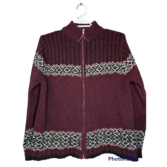 Erika Zip Up hoodless Acrylic Purple Maroon Thick Knit Sweater Size Small - Picture 1 of 5